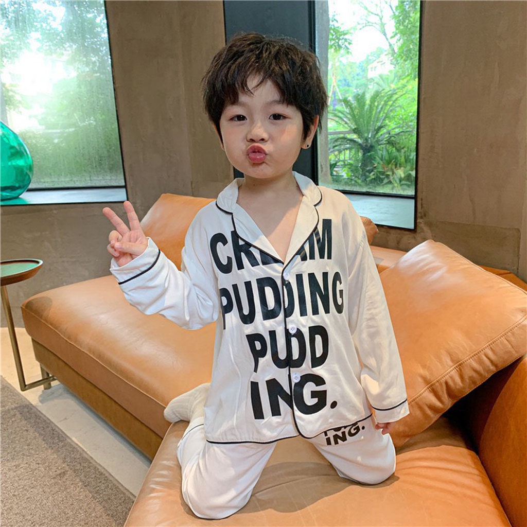 Bộ Pijama lụa dài tay in chữ cho bé LILA KIDS, Bộ đồ ngủ dài tay cho bé trai và bé gái từ 6-28kg