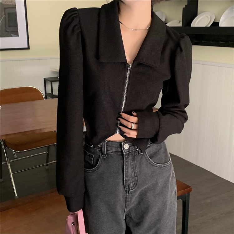 Áo Croptop Tay Dài Cổ Polo Thiết Kế Mới Thời Trang Mùa Thu Dành Cho Phái Nữ