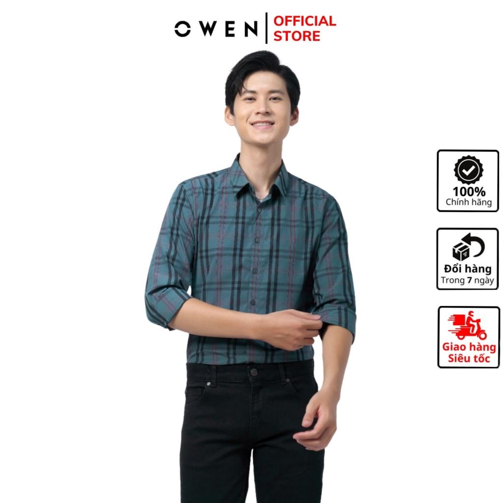 Áo sơ mi dài tay nam OWEN AS220145D công sở Vải Sợi Tre Màu Kẻ Caro Lớn Xanh Đậm Đen Đỏ Dáng Suông Tà Lượn Có Túi