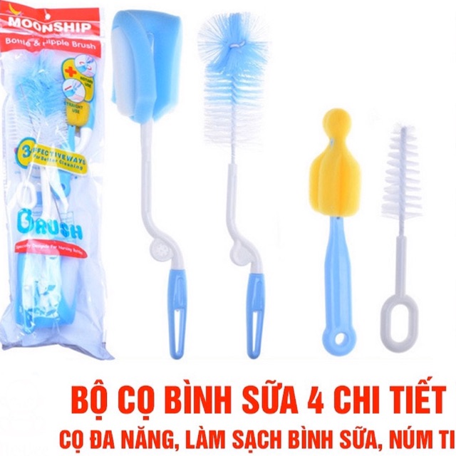 Bộ Cọ Bình Sữa Và Núm Ti 4 Chi Tiết Trong 1 Tiện Lợi Cho Mẹ