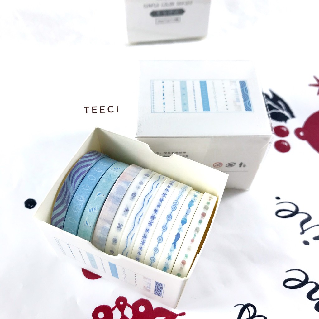 <Ảnh Thật Shop Chụp> Lẻ 1 Cuộn Washi Tape Mini 5mm DIY Trang Trí Bullet Journal, Nhật Ký, Sổ Lưu Niệm Teeci678