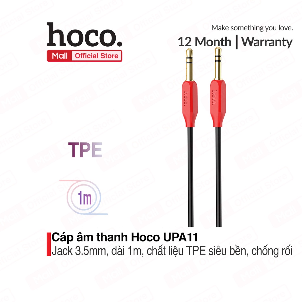 [Mã ELHACE giảm 4% đơn 300K] Cáp âm thanh Hoco UPA11 AUX dài 1m - Jack 3.5 phích cắm mạ vàng đồng nguyên chất