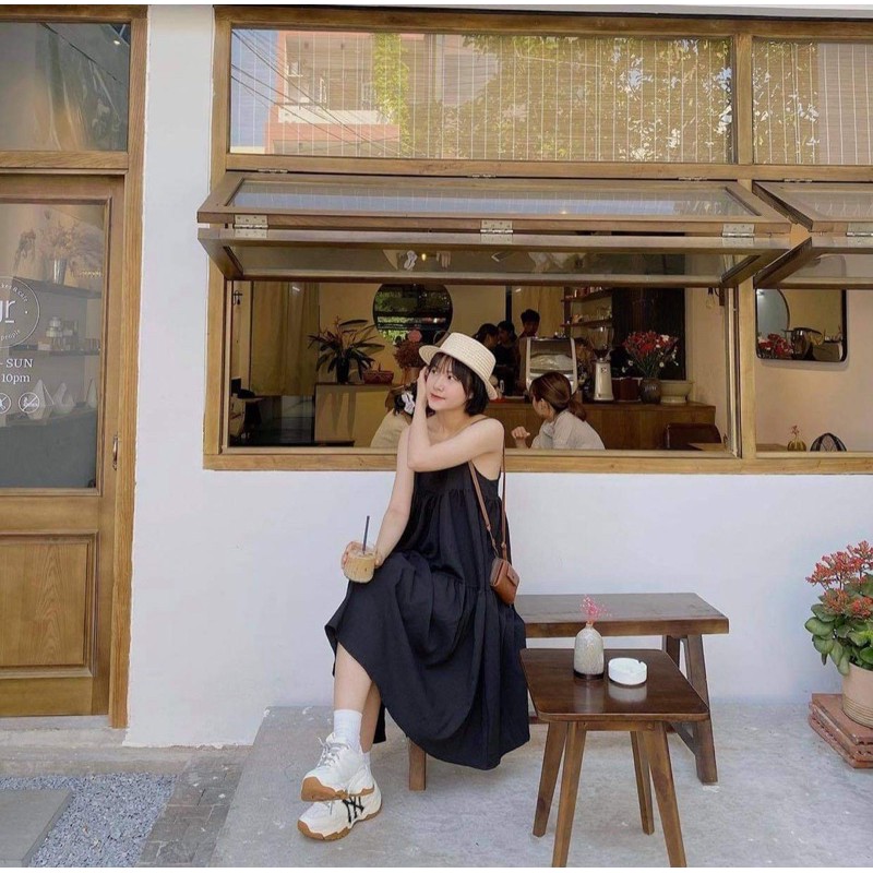 VÁY DÂY ĐŨI HÀN QUỐC  VÁY DÂY MAXI MÀU ĐEN ĐI BIỂN