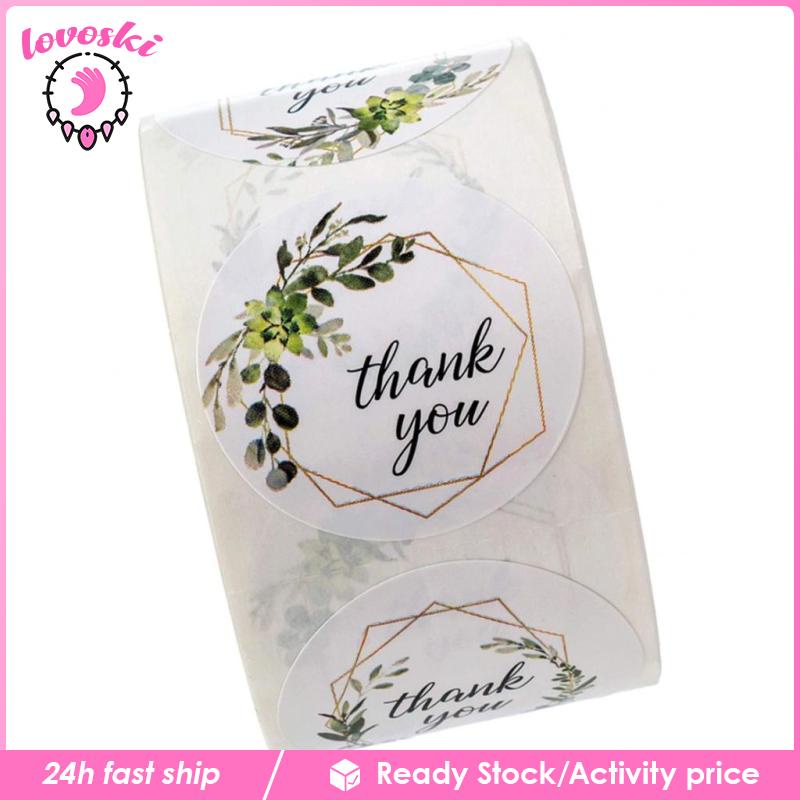 Cuộn 500 Miếng Dán Hình Tròn In Chữ Thank You Độc Đáo Dùng Trang Trí Gói Quà DIY