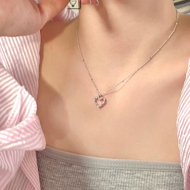 Vòng cổ nữ bạc ý 925 trái tim đá dây chuyền trang sức