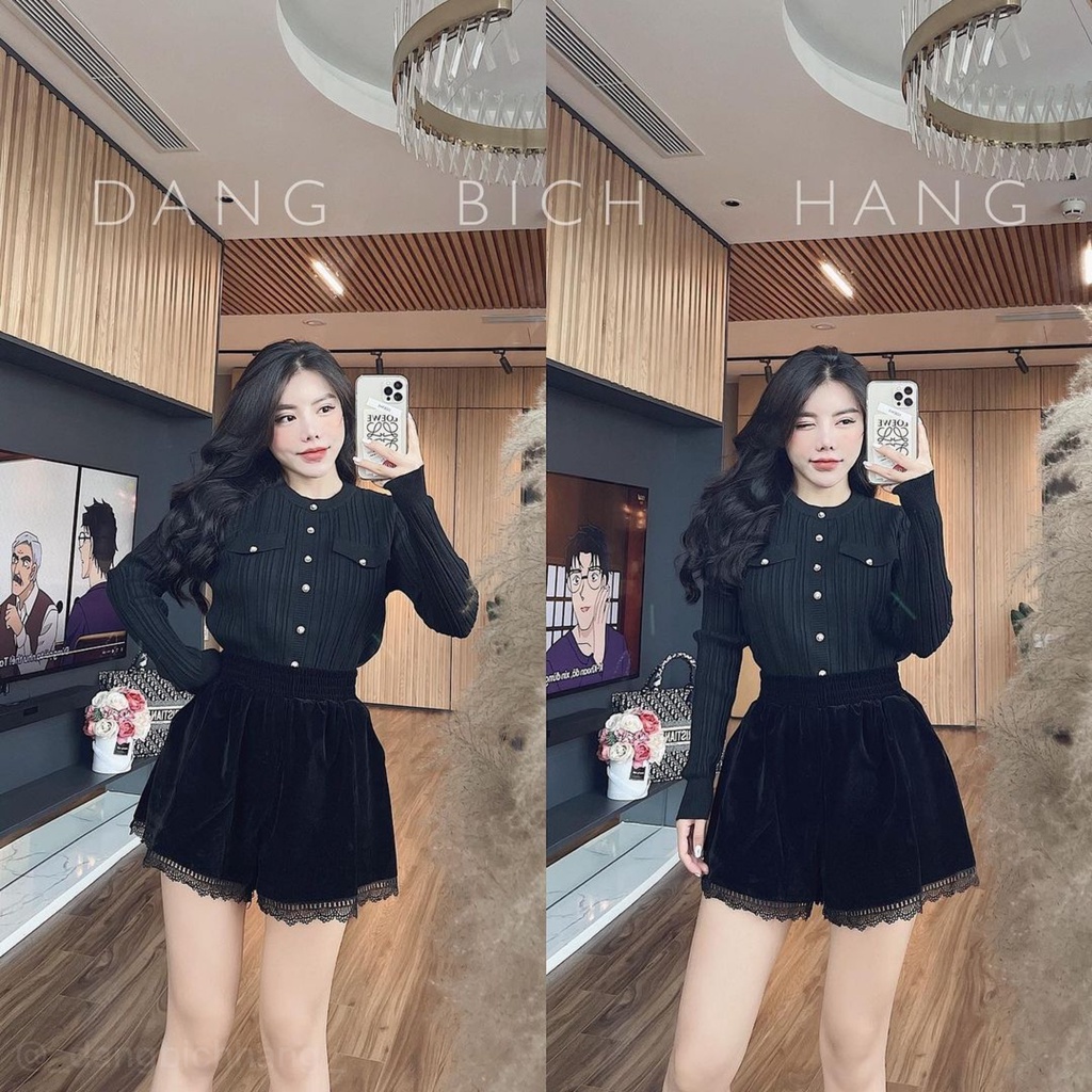 quần short nữ nhung phối ren xinh xắn sooc đùi mềm mịn sang chảnh cao cấp đùi phồng loại đẹp siêu sang cạp chun lưng cao