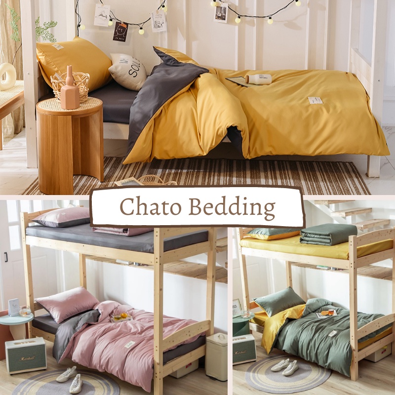 Bộ chăn ga trang trí giường tầng phòng ngủ ký túc xá cho sinh viên màu đơn sắc decor tối giản Chato Bedding