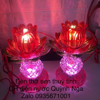 1 cặp Đèn thờ sen thuỷ tinh cao 20cm