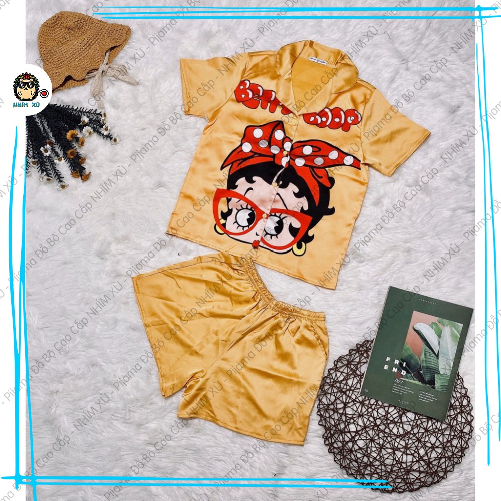 Đồ Bộ Ngủ Pijama Mặc Nhà Quần Đùi Áo Ngắn Tay Vải Satin Cao Cấp Betty Boop | BigBuy360 - bigbuy360.vn