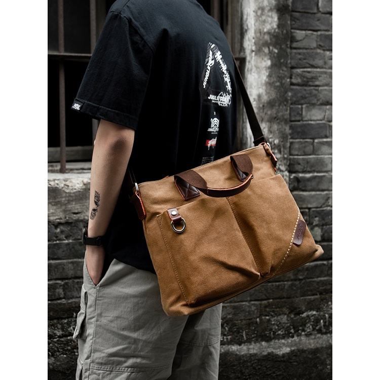 Túi Đeo Vai Bằng Vải Canvas Sức Chứa Lớn Phong Cách Mới Đơn Giản Hợp Thời Trang Doanh Nhân Dành Cho Nam