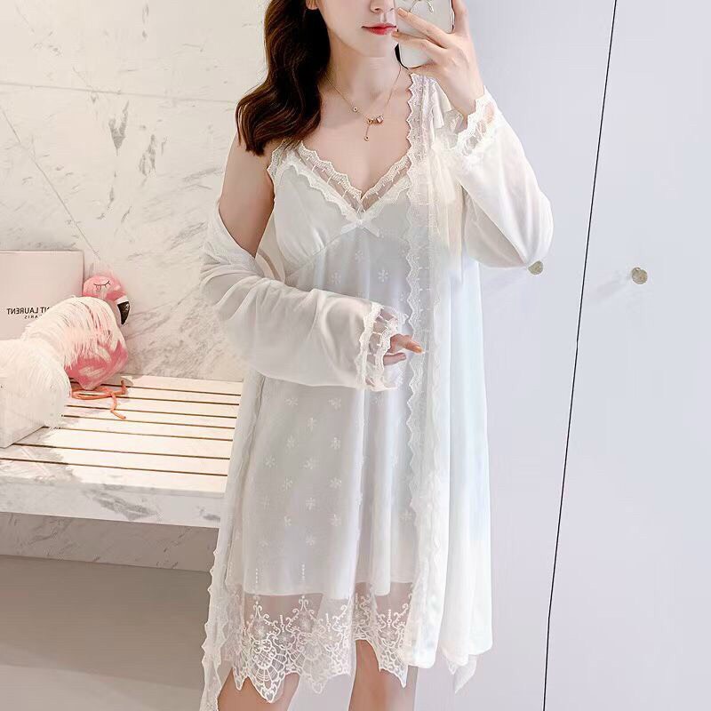 SÉT CHOÀNG NGỦ LỤA gồm áo choàng và váy tiểu thư REN NGỰC QUYẾN RŨ | BigBuy360 - bigbuy360.vn