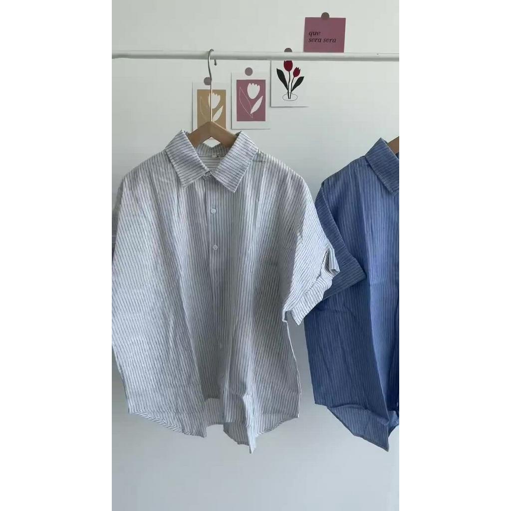 [Mã TOPMAY giảm đến 25k đơn 150k] Áo sơ mi Hàn Quốc, Áo sơ mi dáng rộng kẻ sọc cài khuy sau Ulzzang | BigBuy360 - bigbuy360.vn