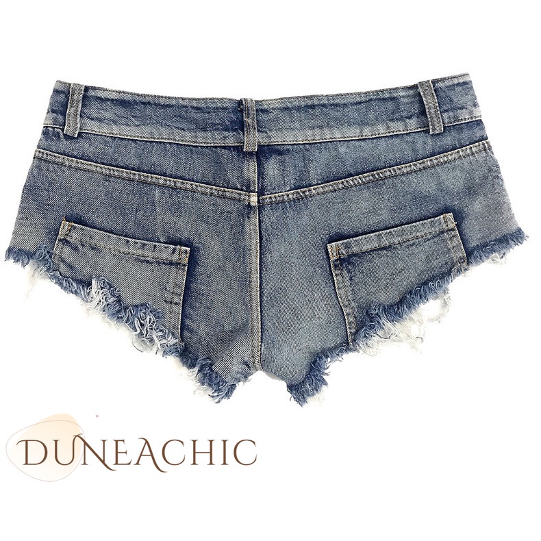 DUNEA Quần Short Denim Lưng Thấp Thiết Kế Xẻ Rách Phong Cách Quyến Rũ