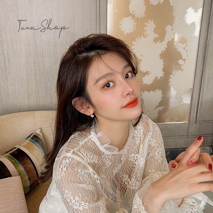 Khuyên tai gắn đá vuông/ Bông tai Bạc cao cấp _ 𝐂𝐚𝐦 𝐤𝐞̂́𝐭 𝐜𝐡𝐮𝐚̂̉𝐧 𝐁𝐚̣𝐜 _ TUNA SILVER