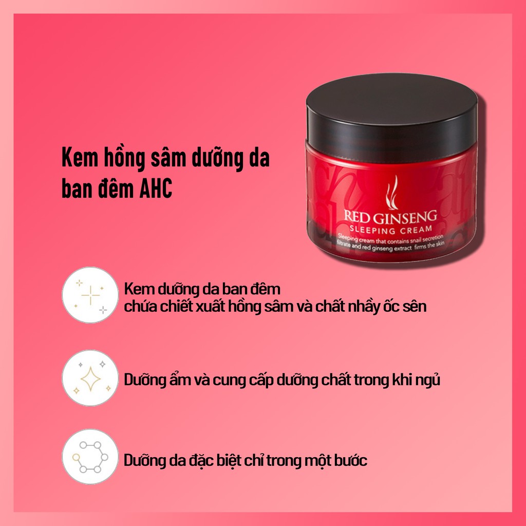 OnePick) Kem dưỡng da ban đêm chứa hàm lượng hồng sâm và chất nhầy ốc sên, cung cấp dưỡng chất và dưỡng ẩm cho da [AHC Red Ginseng Sleeping Cream 50ml]