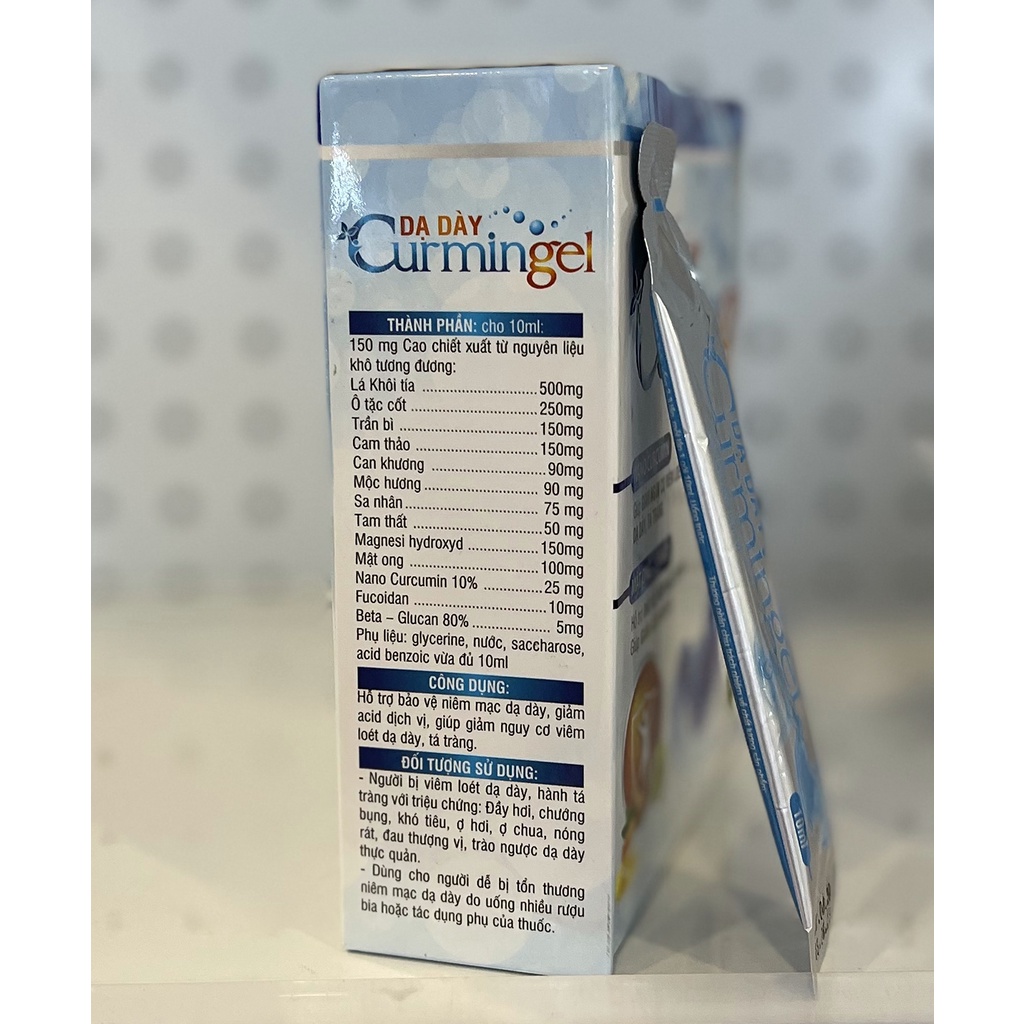 Gel uống Curmingel Hỗ trợ bảo vệ niêm mạc dạ dày, giảm nguy cơ loét dạ dày, tá tràng Hộp 20 gói