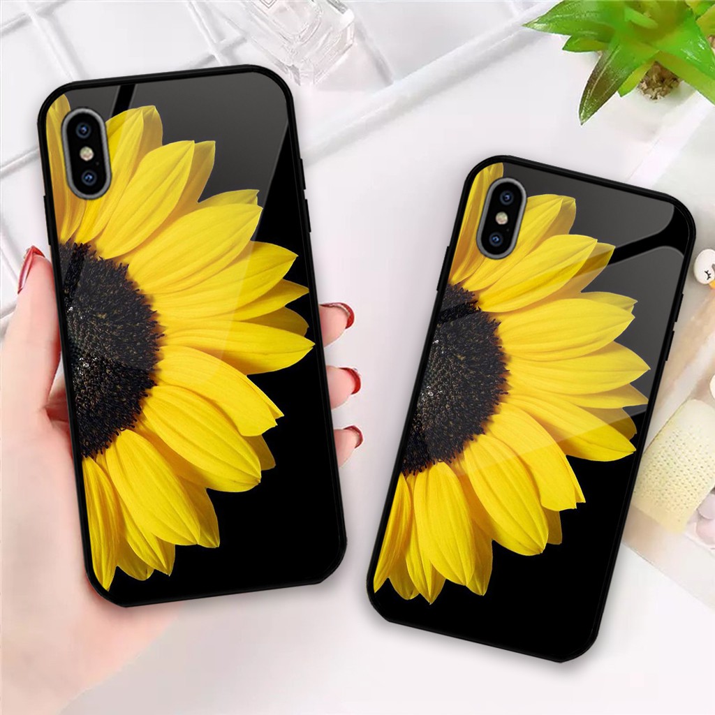 Ốp iphone kính cường lực hoa hướng dương cho 11/11pro/11promax/12 pro max/13 pro max/6/7/8/plus/splus/x/xs/xr/xsmax-k136