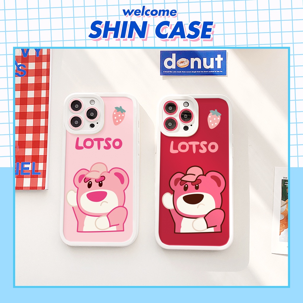 Ốp lưng iphone Gấu Lotso bóng cạnh vuông 6/6plus/6s/6splus/7/7plus/8/8plus/x/xs/11/12/13/14/pro/max/promax/plus