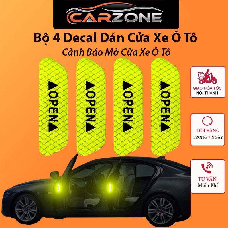 Bộ 4 Miếng Dán Phản Quang Cảnh Báo Mở Cửa Xe Ô Tô CARZONE.TOP