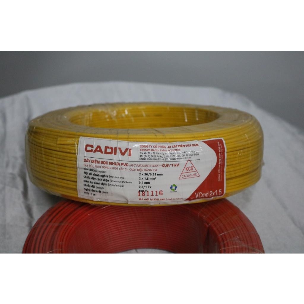 DÂY ĐIỆN ĐÔI MỀM 2x30 CADIVI VCmd 2x1.5 (100 mét)