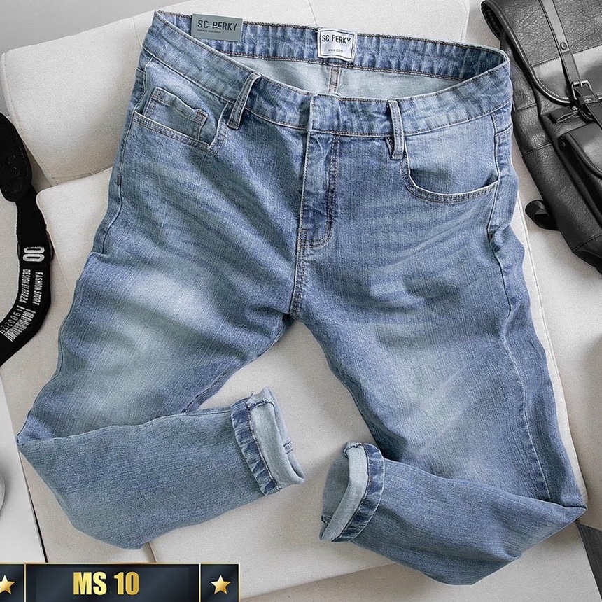 Quần jean nam co giãn 4 chiều, quần bò trơn dáng ôm chất vải cao cấp CAROLLSTORE MS10