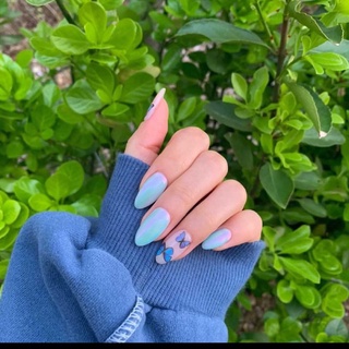 NAILBOX - Móng úp tiện lợi ( Đảm bảo giống hình, giá rẻ ) - Xanh mix tráng gương ẩn bướm lấp lánh Hàn Quốc