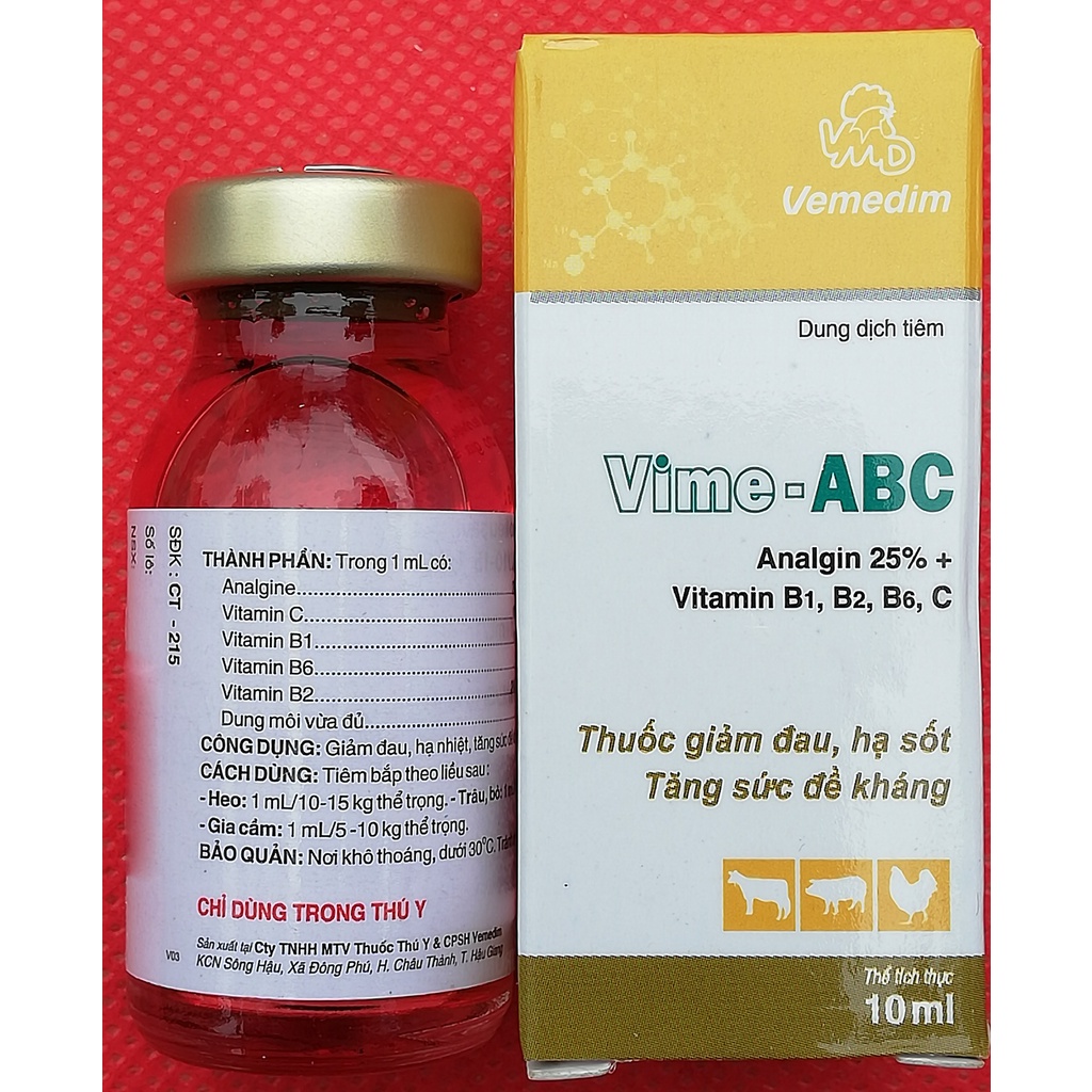 1 lọ VIME - ABC 10ml Chuyên dùng cho gia súc, gia cầm, chó mèo, thỏ, dê, cừu, ngựa, trâu, bò