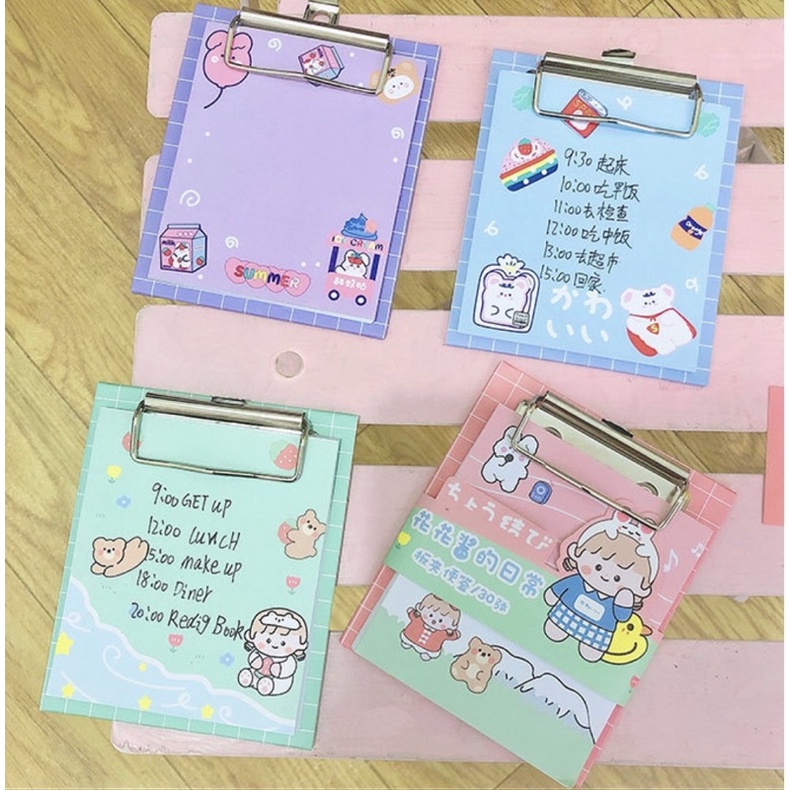 Giấy note cute  Bộ giấy note kèm bìa cứng kẹp dễ thương tiện lợi có thể tái sử dụng sau khi hết giấy note