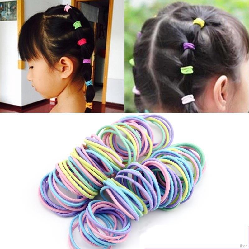 Set 100 dây cột tóc co giãn nhiều màu xinh xắn cho bé