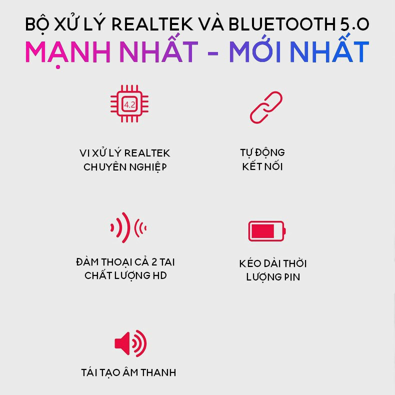 Tai Nghe Bluetooth 5.0 TWS T2C - Cảm Ứng 1 Chạm - Chống Nước IPX5 - Pin 12h - Đàm Thoại 2 tai - Tự Kết Nối