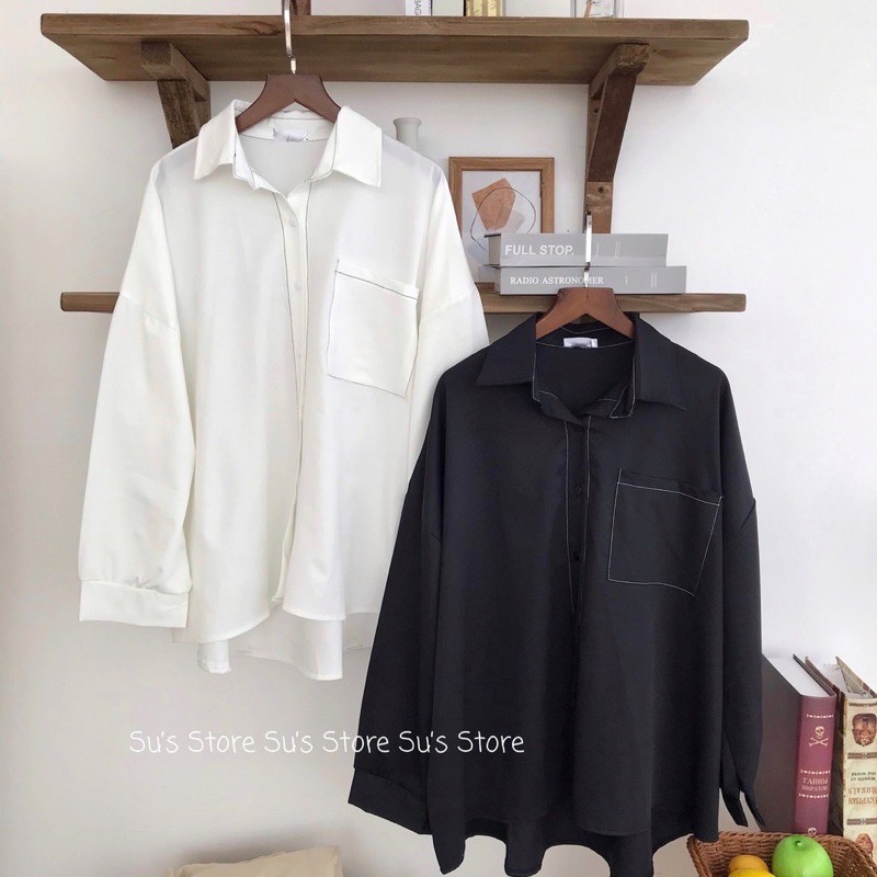[Mã 11FASHIONSALE1 giảm 10K đơn 50K] Áo Sơ Mi Chỉ Nổi Nữ- Dáng Rộng Oversize, Sơ Mi Công Sở Túi Vuông Chất Lụa 2 Màu | BigBuy360 - bigbuy360.vn