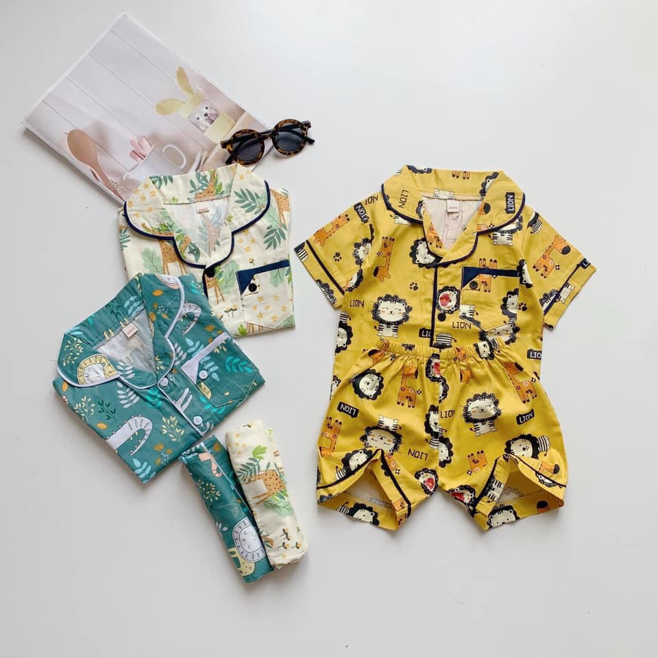 BỘ pizama - pijama cộc tay chất thô cho bé trai bé gái