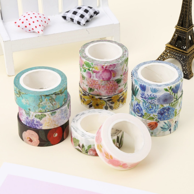 Cuộn Băng Dính Washi Họa Tiết Hoa Dễ Thương Dùng Trang Trí Sổ Tay DIY