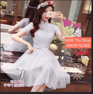 Đầm ren phối lưới xoè