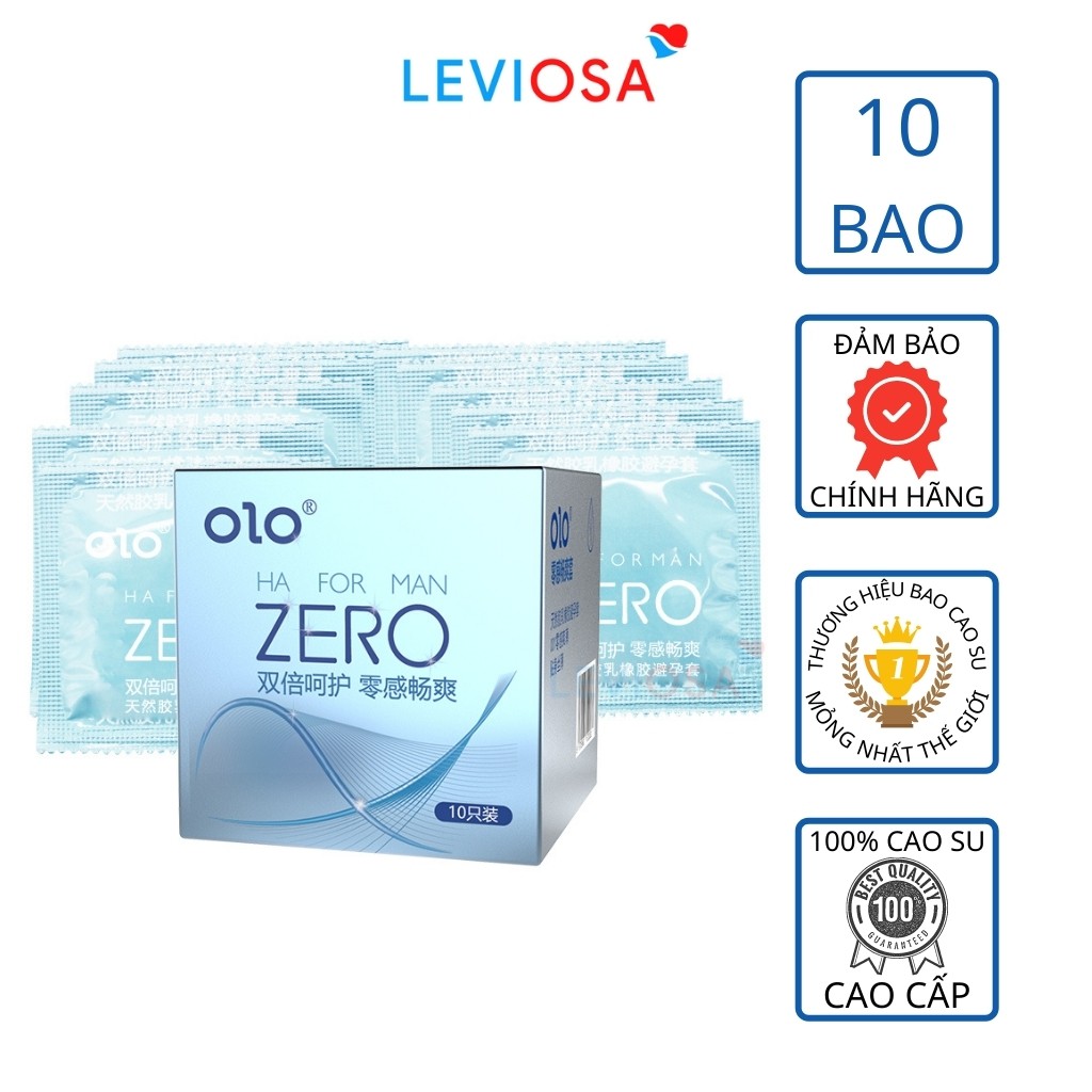 Bao cao su OLO siêu mỏng 001 ZERO HA FOR MAN nhiều gel bôi trơn Hộp 10 BCS Size 52mm