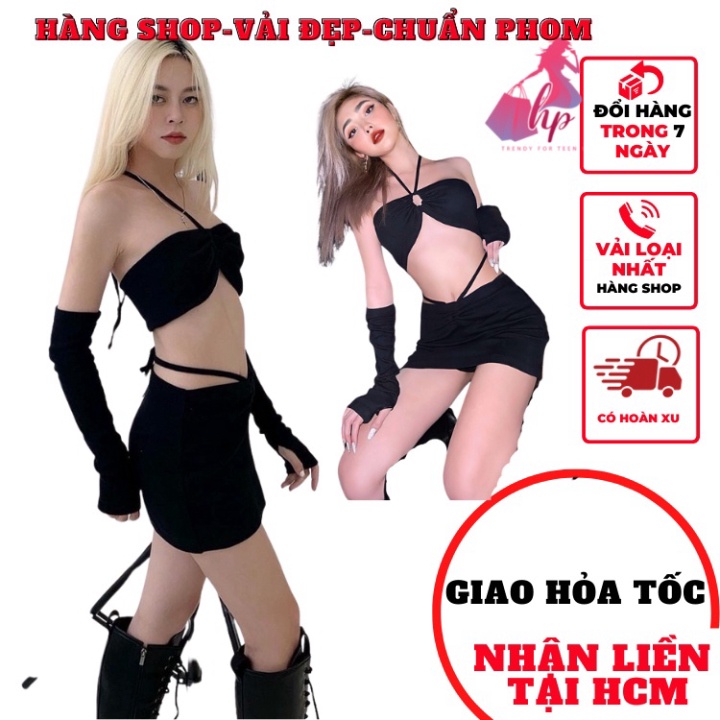 Set đồ nữ cá tính áo yếm croptop kèm chân váy ngắn A cột dây thời trang mùa hè phong cách hàn quốc VD232 -style