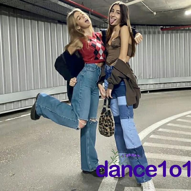 Quần Jeans Nữ Dài Lưng Cao Mài Rách Thời Trang