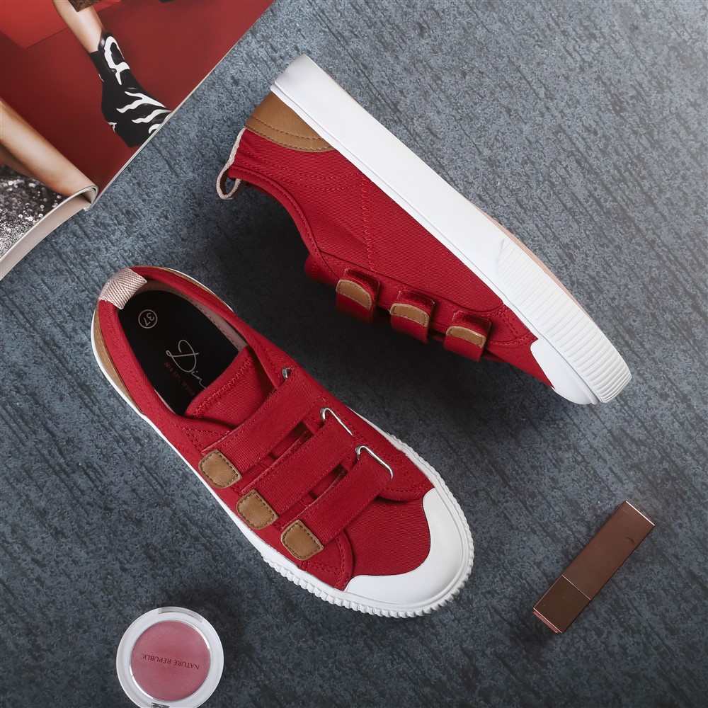 Giày Sneaker Vải Nữ DINCOX E01 Quai Dán Nữ Tính Red