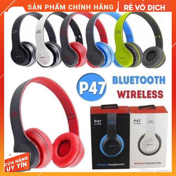 Tai Nghe Không Dây Kết Nối Bluetooth P47 Có Khe Cắm Thẻ Nhớ, nghe cực hay , cực bốc , cực êm