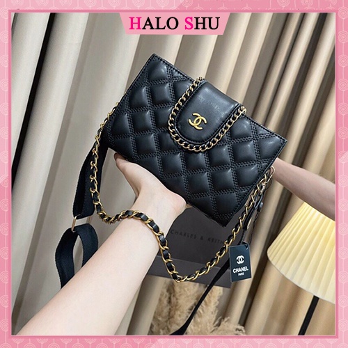 Túi đeo chéo, túi xách nữ dây phối xích nắp cúc HALO SHU mã DC005