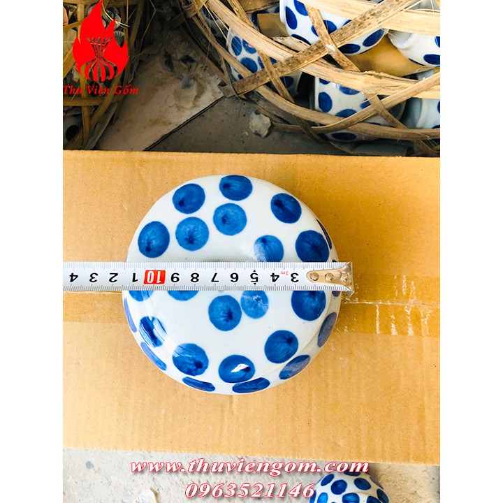 Hũ đựng ga vị, mỡ và mẻ bằng sứ  Bát Tràng  chấm bi xanh