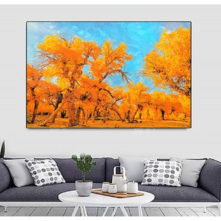 Tranh dán tường mica 3D phong cảnh rừng cây màu cam