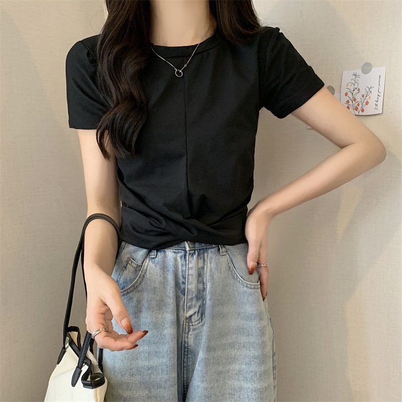 SUXI Áo Thun Tay Ngắn Cổ Tròn Màu Sắc Đơn Giản Thời Trang Mùa Hè Dễ Phối Đồ Dành Cho Nữ