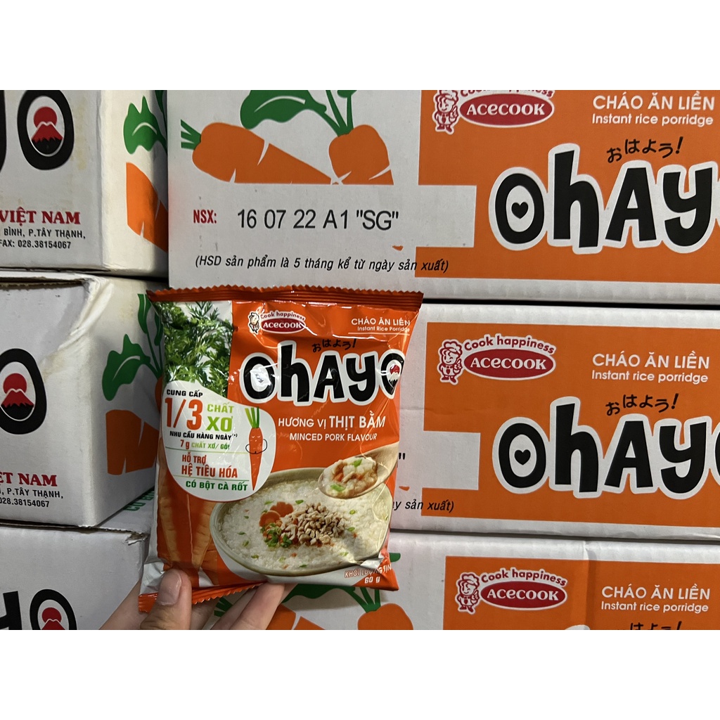 Thùng 30 gói Cháo ăn liền OHAYO hương vị thịt bằm 60g - Cháo ăn liền bổ sung chất xơ