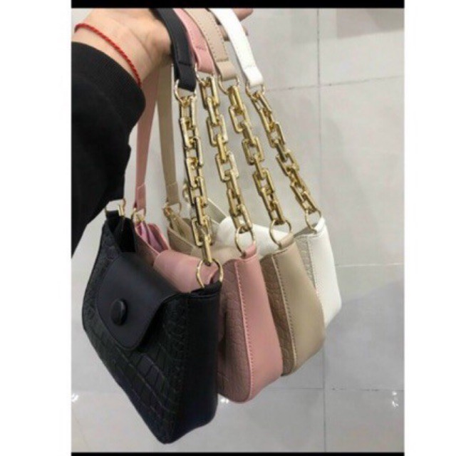 Túi kẹp nách da rắn phối nút thời trang