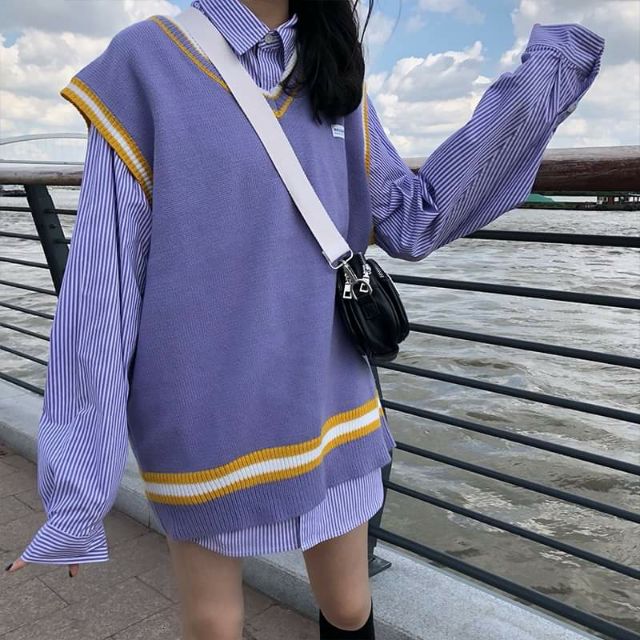 Hàng Sẵn_ Áo gile len màu hoa oải hương ulzzang