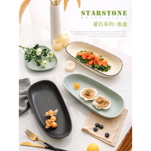 Bộ bát đĩa méo mix màu Starstone phong cách Bắc Âu - Bộ bát đĩa đầy đủ hộp tặng quà, tân gia