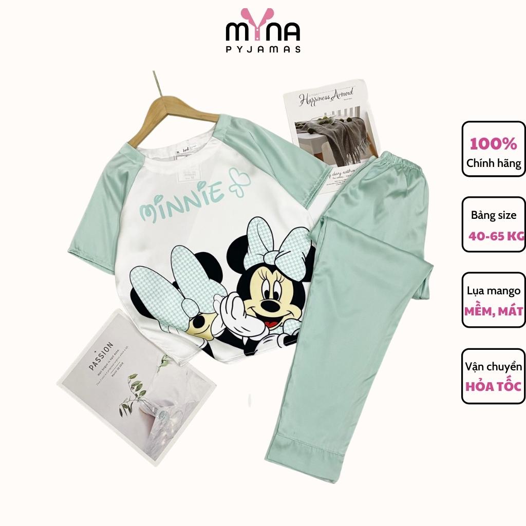 Bộ tay cộc quần dài nữ cổ tròn, đủ size 40-65kg - Myna Pyjamas