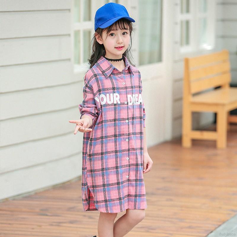 Đầm dài sọc caro có họa tiết cho bé gái từ 3 đến 8 tuổi