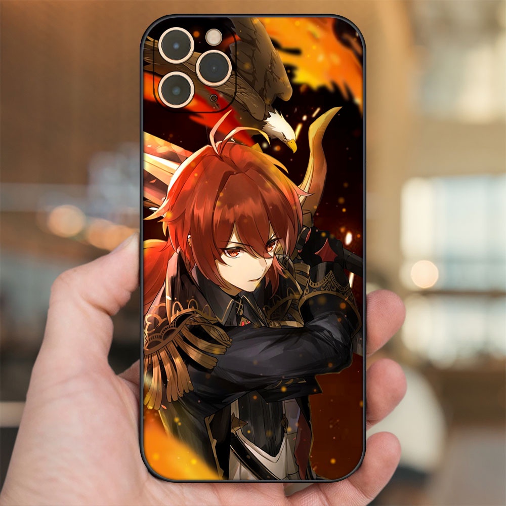 Ốp lưng iPhone 11 Pro Max dẻo đen cạnh vuông in hình Diluc Genshin Impact